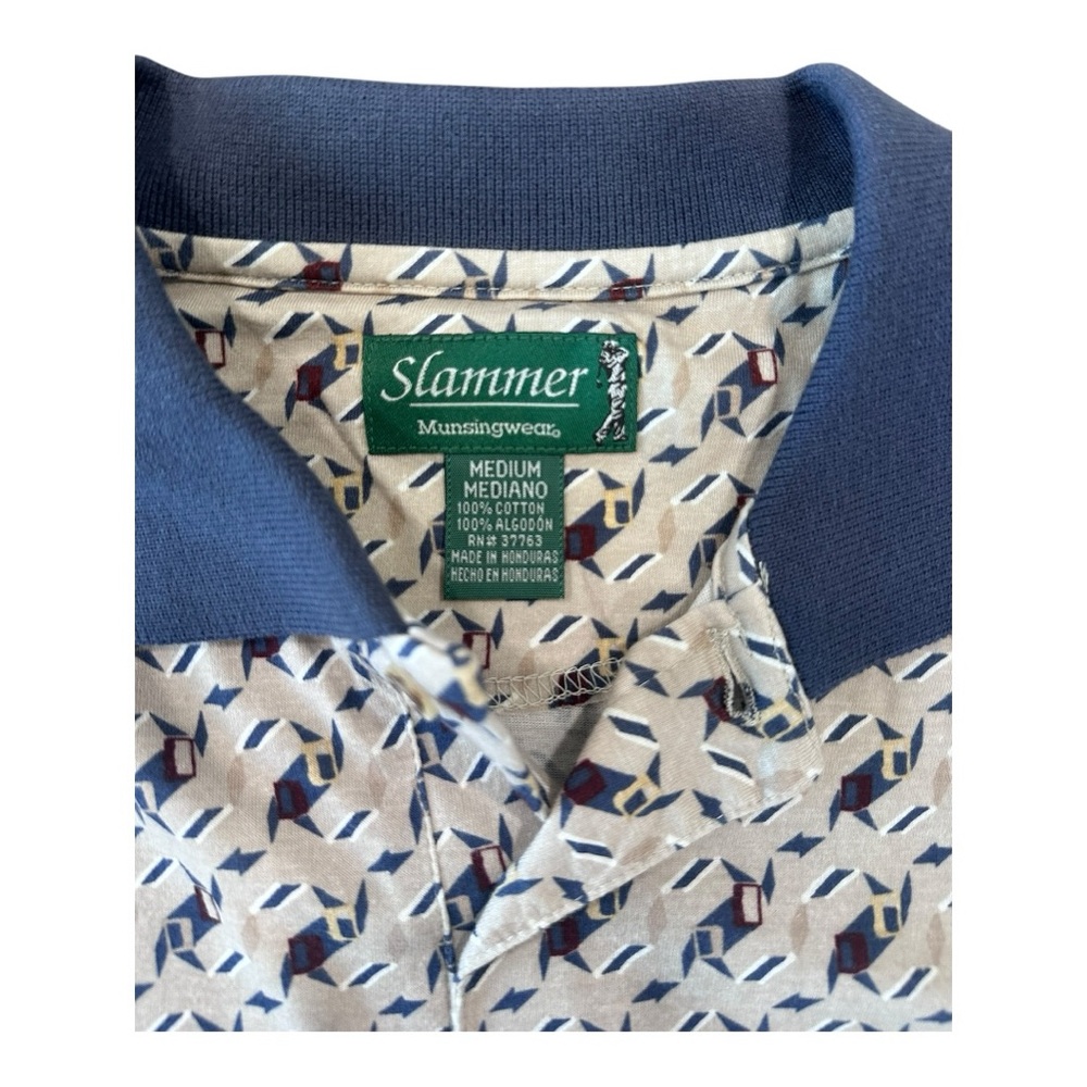 Slammer USA by Munsingwear Navy Blue and Tan patterned polo size Medium - Picture 2 of 5